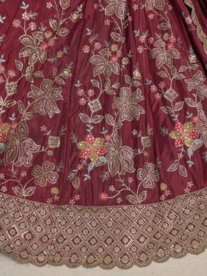 Stylish Maroon Lehenga Choli with Rich Golden Floral Craftsmanship 4