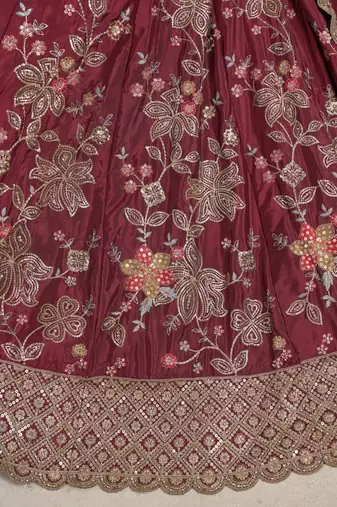 Stylish Maroon Lehenga Choli with Rich Golden Floral Craftsmanship