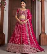 Elegant Rani Pink Lehenga with Heavy Silver zari and  Beads Detailing.