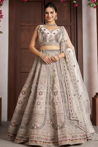 Premium White Bridal Lehenga with Intricate Floral Artistry