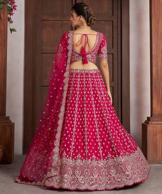 Elegant Rani Pink Lehenga with Heavy Silver zari and  Beads Detailing. 3