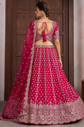 Elegant Rani Pink Lehenga with Heavy Silver zari and  Beads Detailing.