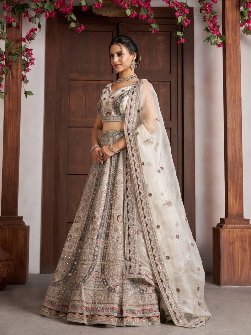 Premium White Bridal Lehenga with Intricate Floral Artistry