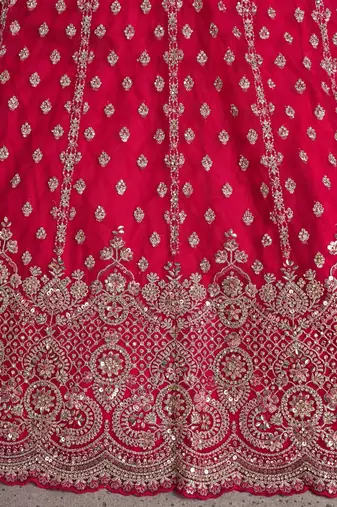 Elegant Rani Pink Lehenga with Heavy Silver zari and  Beads Detailing.