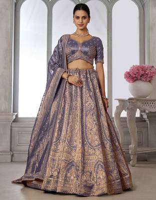 Luxurious Purple Jari Tissue Lehenga Adorned with Delicate Beadwork 1