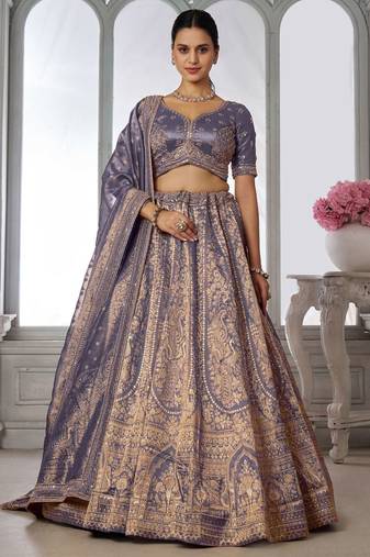 Luxurious Purple Jari Tissue Lehenga Adorned with Delicate Beadwork