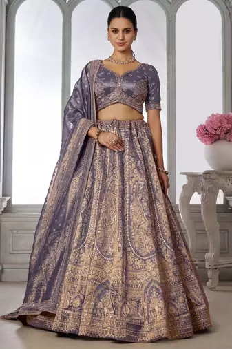 Luxurious Purple Jari Tissue Lehenga Adorned with Delicate Beadwork