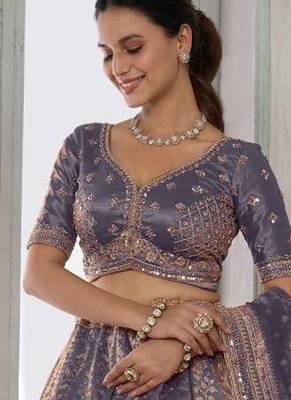 Luxurious Purple Jari Tissue Lehenga Adorned with Delicate Beadwork 2
