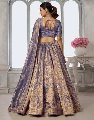 Luxurious Purple Jari Tissue Lehenga Adorned with Delicate Beadwork 3