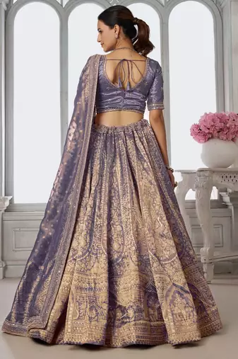 Luxurious Purple Jari Tissue Lehenga Adorned with Delicate Beadwork