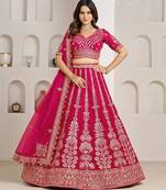 Classic Rani Silk Bridal Lehenga with Floral Zari Embroidery