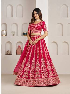 Classic Rani Silk Bridal Lehenga with Floral Zari Embroidery 2