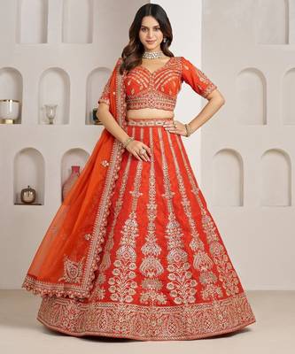 Graceful Rust Lehenga with Intricate Floral Embroidery 1