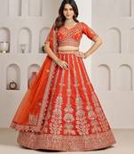 Graceful Rust Lehenga with Intricate Floral Embroidery
