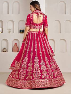 Classic Rani Silk Bridal Lehenga with Floral Zari Embroidery 3