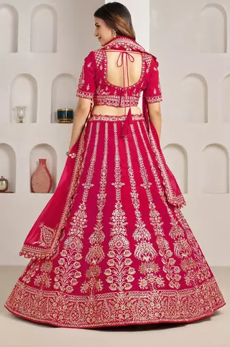 Classic Rani Silk Bridal Lehenga with Floral Zari Embroidery