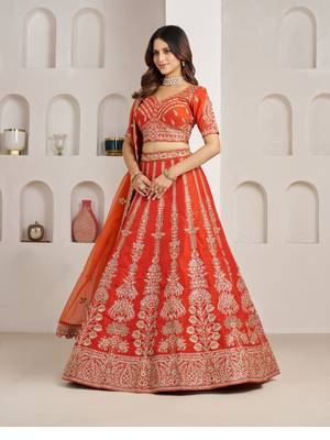 Graceful Rust Lehenga with Intricate Floral Embroidery 2