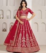 Red Wedding Lehenga Adorned with Floral Zari Embroidery
