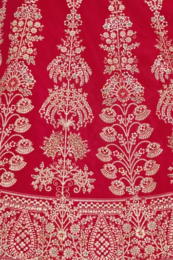 Classic Rani Silk Bridal Lehenga with Floral Zari Embroidery