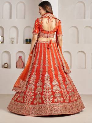 Graceful Rust Lehenga with Intricate Floral Embroidery 3