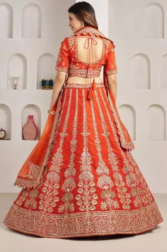 Graceful Rust Lehenga with Intricate Floral Embroidery