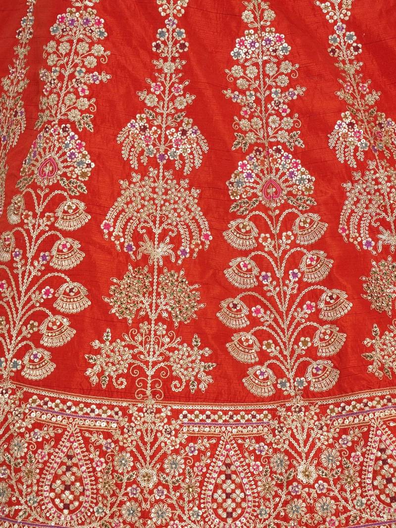 Graceful Rust Lehenga with Intricate Floral Embroidery