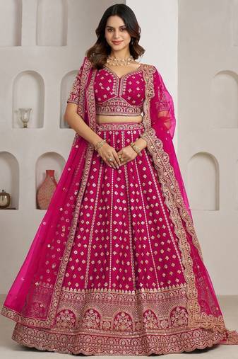Elegant Rani Bridal Lehenga with Double Dupatta Styling