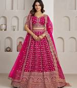 Elegant Rani Bridal Lehenga with Double Dupatta Styling