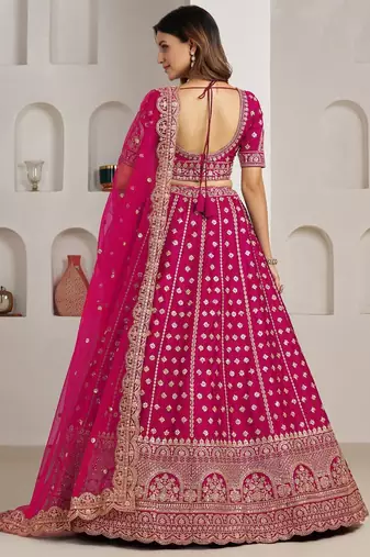 Elegant Rani Bridal Lehenga with Double Dupatta Styling