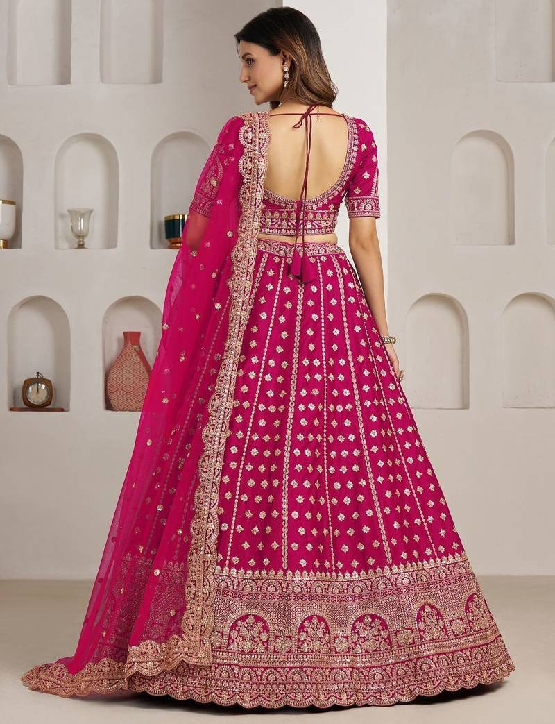 Elegant Rani Bridal Lehenga with Double Dupatta Styling