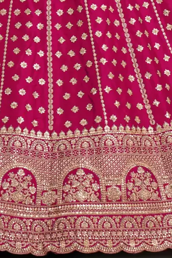 Elegant Rani Bridal Lehenga with Double Dupatta Styling