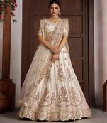 Elegant White bridal Lehenga with Double Dupatta & Multicolor Embroidery
