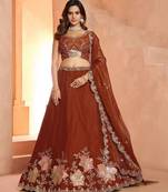 Rust Bridal Lehenga Choli with Intricate Bead and Sequins Embroidery