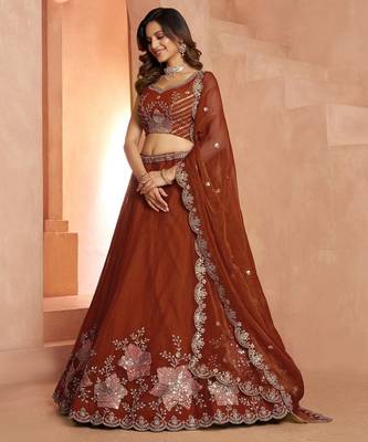 Rust Bridal Lehenga Choli with Intricate Bead and Sequins Embroidery 2