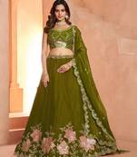 Elegant Floral Green Embroidered Tissue Lehenga Choli Set