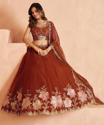 Rust Bridal Lehenga Choli with Intricate Bead and Sequins Embroidery 3