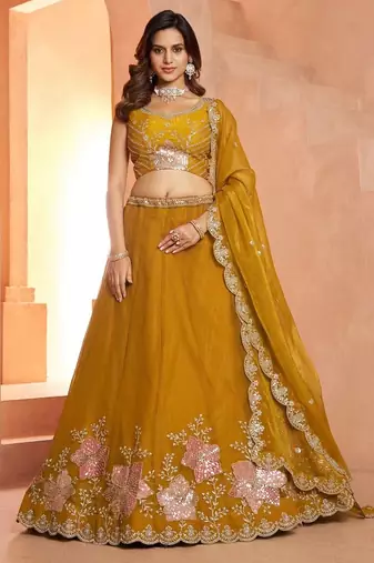 Elegant Floral Embroidered Tissue Lehenga Choli Set