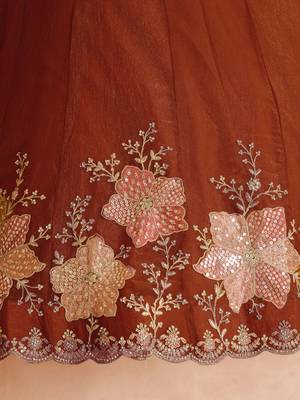 Rust Bridal Lehenga Choli with Intricate Bead and Sequins Embroidery 4