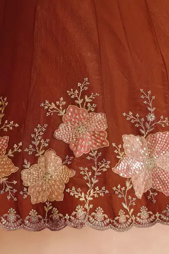 Rust Bridal Lehenga Choli with Intricate Bead and Sequins Embroidery