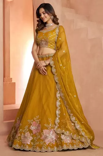 Elegant Floral Embroidered Tissue Lehenga Choli Set