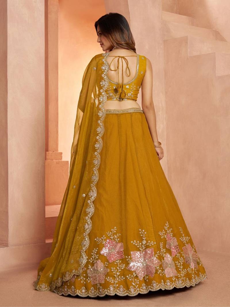 Elegant Floral Embroidered Tissue Lehenga Choli Set