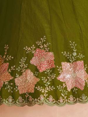 Elegant Floral Green Embroidered Tissue Lehenga Choli Set 4