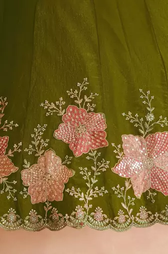 Elegant Floral Green Embroidered Tissue Lehenga Choli Set