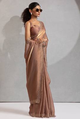 Golden cut dana sequin embroidered work two tone silk saree 2