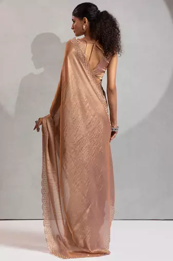 Golden cut dana sequin embroidered work two tone silk saree
