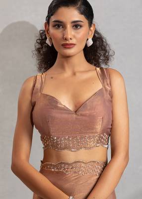 Golden cut dana sequin embroidered work two tone silk saree 5