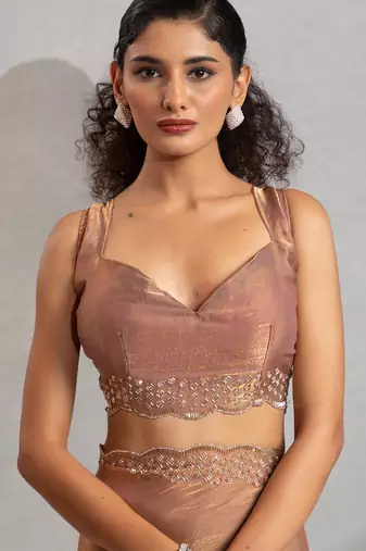 Golden cut dana sequin embroidered work two tone silk saree