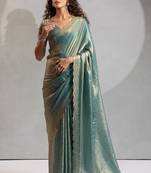 Teal blue cut dana sequin embroidered work two tone silk saree