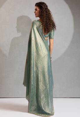Teal blue cut dana sequin embroidered work two tone silk saree 3