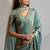 Teal blue cut dana sequin embroidered work two tone silk saree